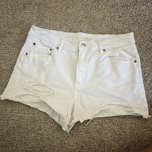 American Eagle Outfitters White Distressed Jean Shorts